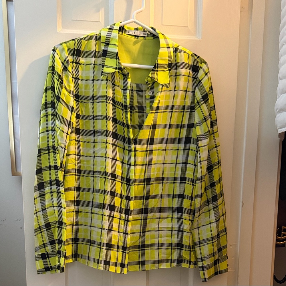 Alice + Olivia Yellow Plaid Blouse